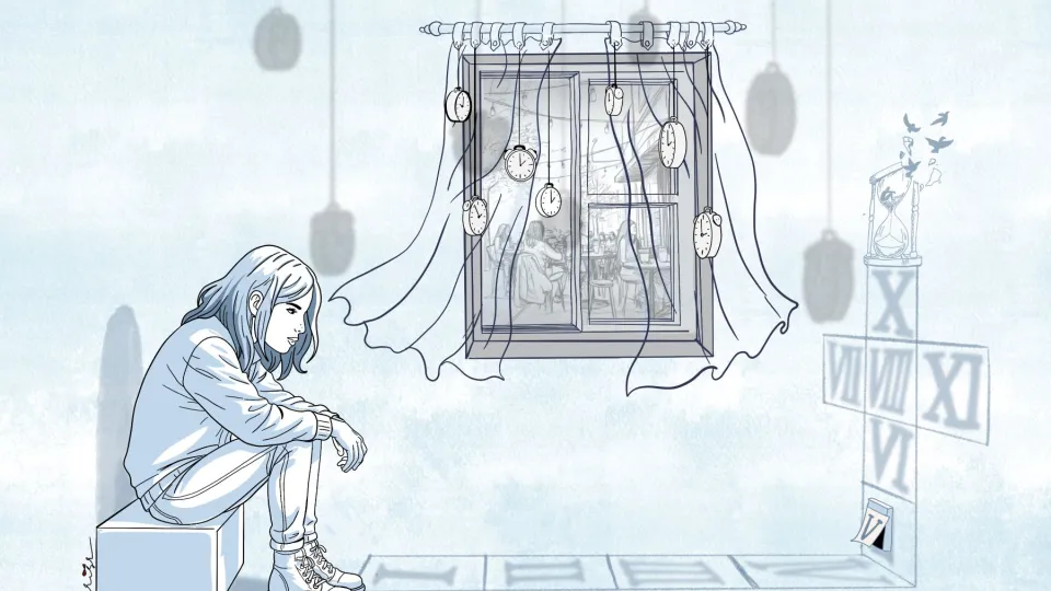 Illustratie van vluchteling in de wachtstand