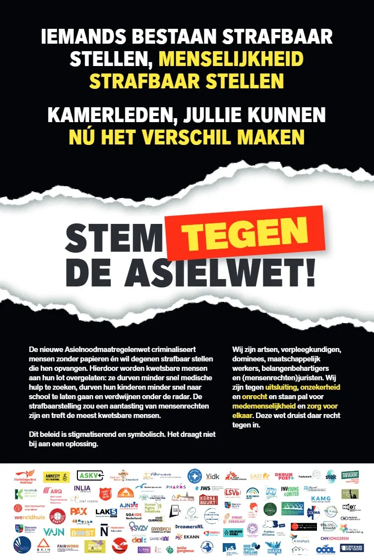 Krantenadvertentie asielwetten illegaliteit strafbaar - 3 juli 2025